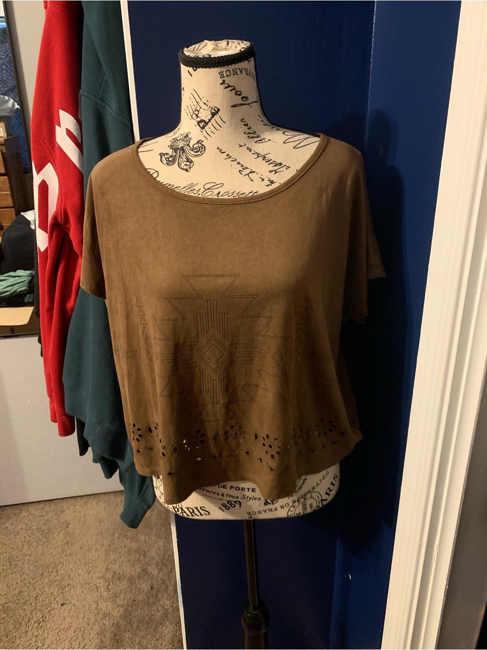 Forever 21 Brown Scoop Neck Crop Top with Laser-Cut Hem